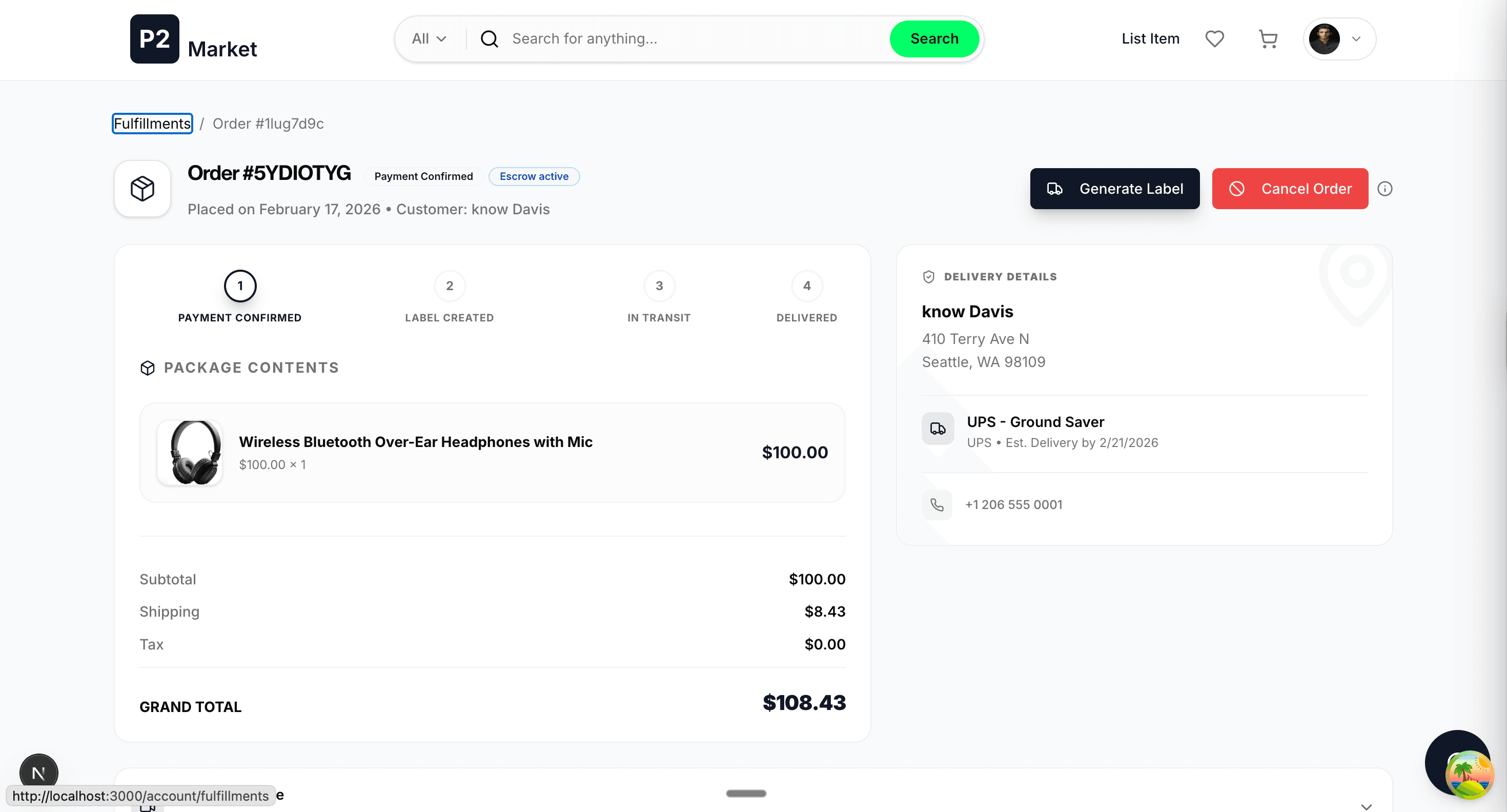 Cancel order button