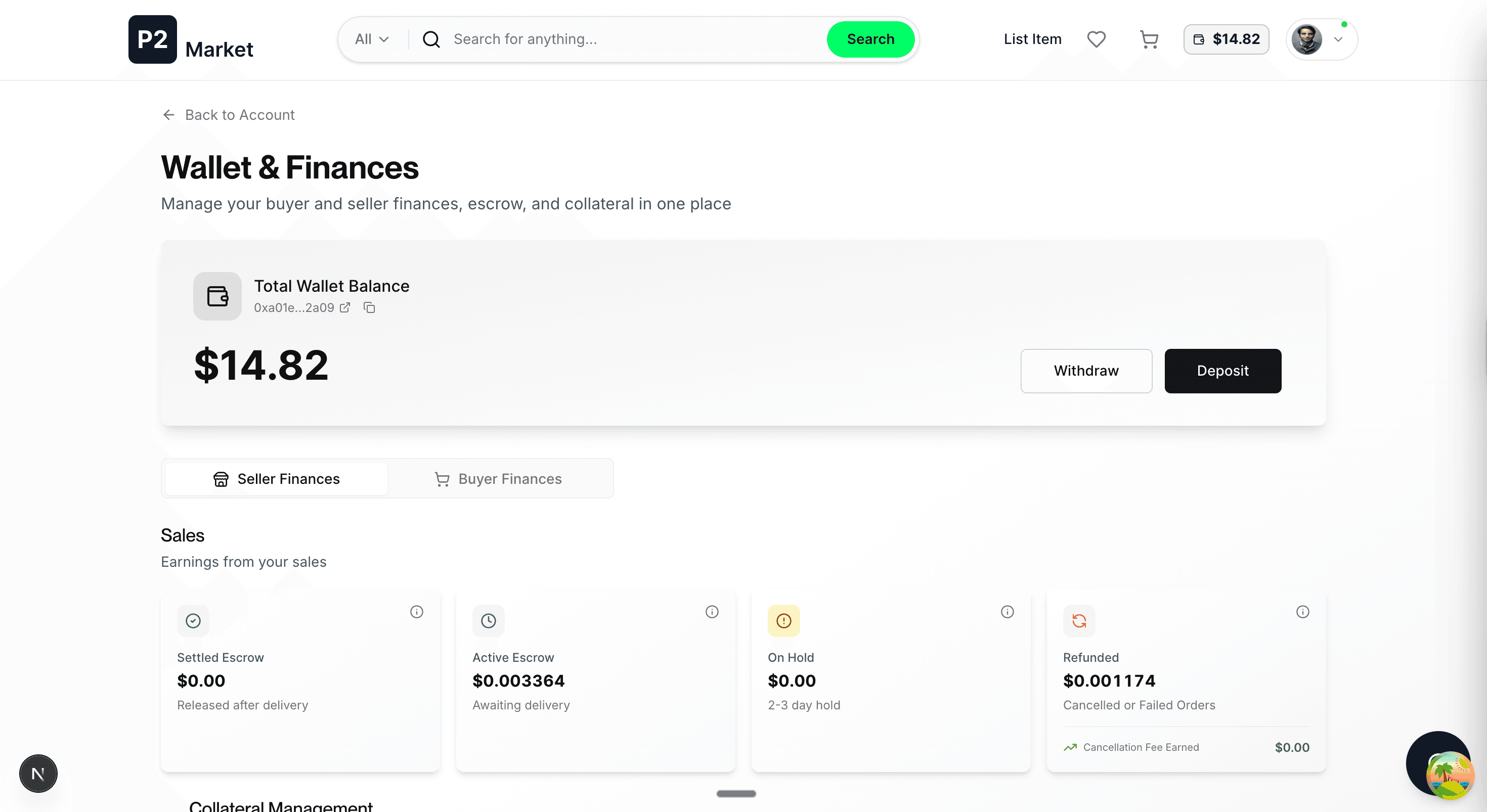 Wallet page